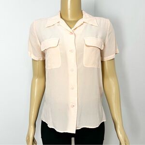 Y2K Jaclyn Smith‎ Light Pink Silk Button-Up Short Sleeve Blouse Shirt Medium